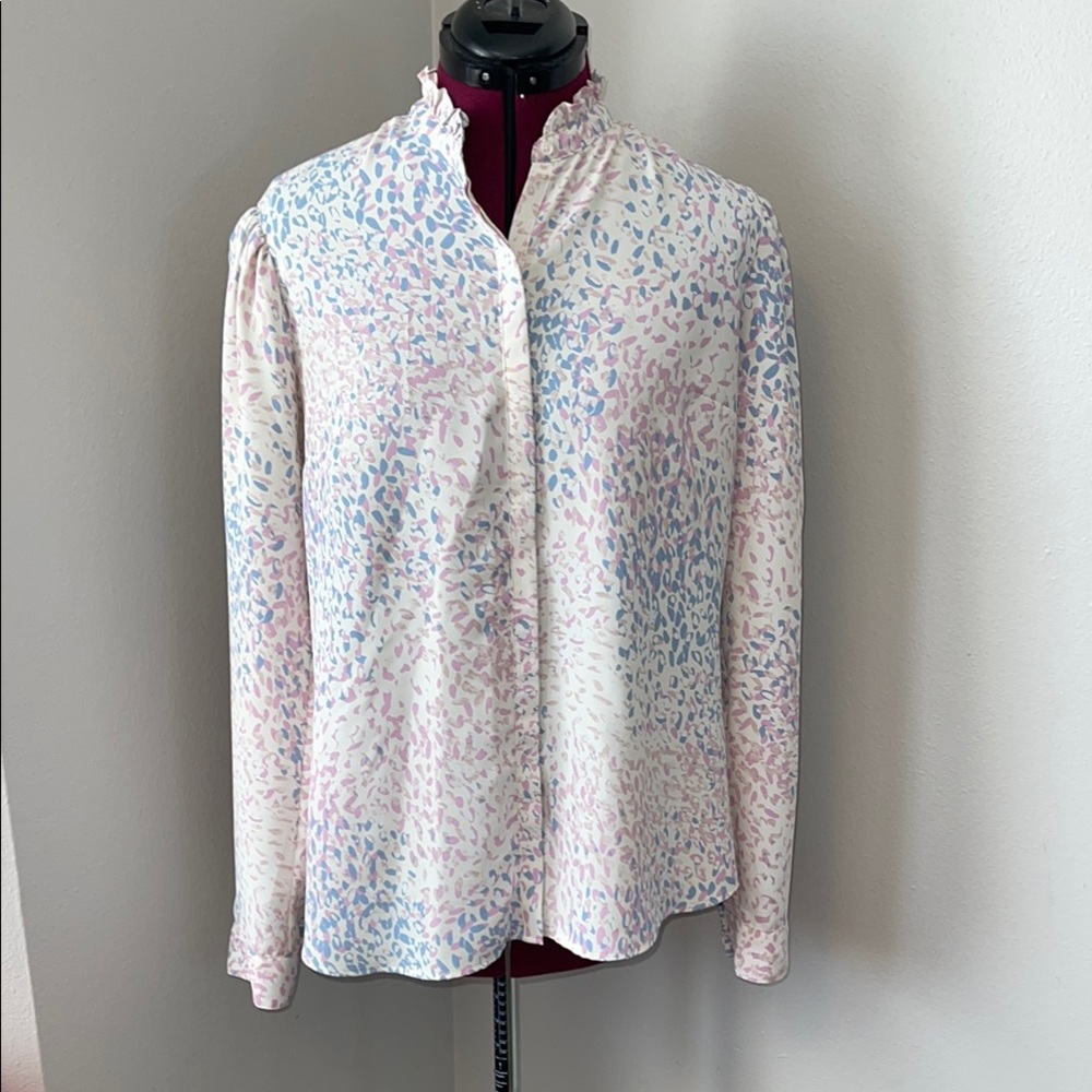 Express White Long Sleeve Button Down Blouse with Mandarin Collar size L